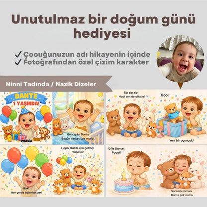 Doğum Günü Kitabı İsme Özel Fotoğraftan Çizimli